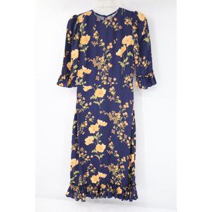 Reformation Midi Dress Womens 2 Hansel Navy‎ Floral Sheath Viscose Blend